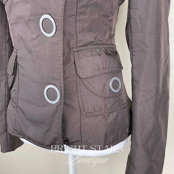 Rare Brown Jacket ASO Lorelai Gilmore Girls Moto Snap Button Casual Fall - Picture 10 of 12